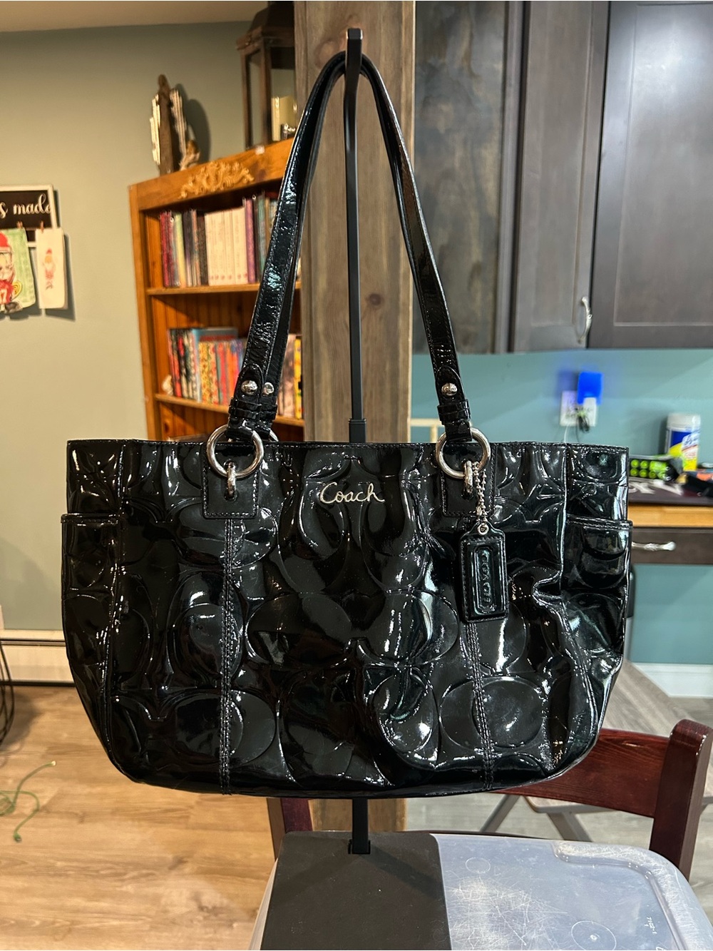 Coach Black Patent Signature Tote